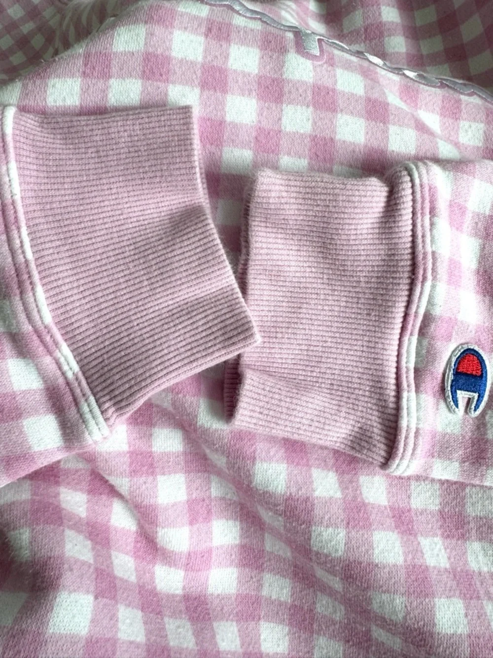 Champion Sweatshirt Pink Gingham Checkered Size M - Picture 5 of 11